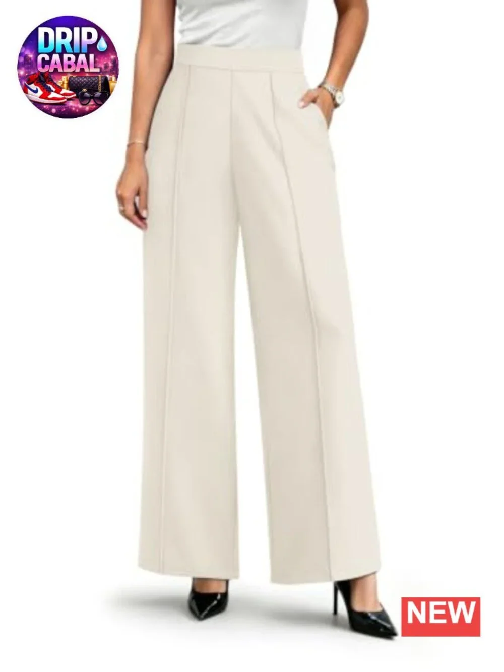 Wide Leg Dress Pants High Waisted Pull On Work Trousers Business Casual Palazzo